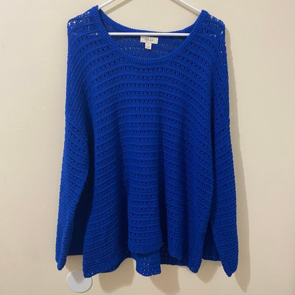 Style & Co Royal Blue Open Knit Long 100% Cotton Sweater Size XL - Picture 1 of 5